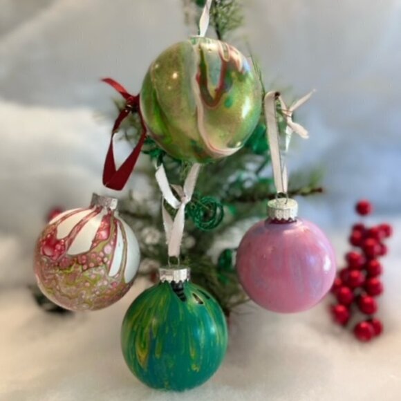 Other - Unique Hand Painted & Sealed Christmas ornaments, plastic, SET of 4